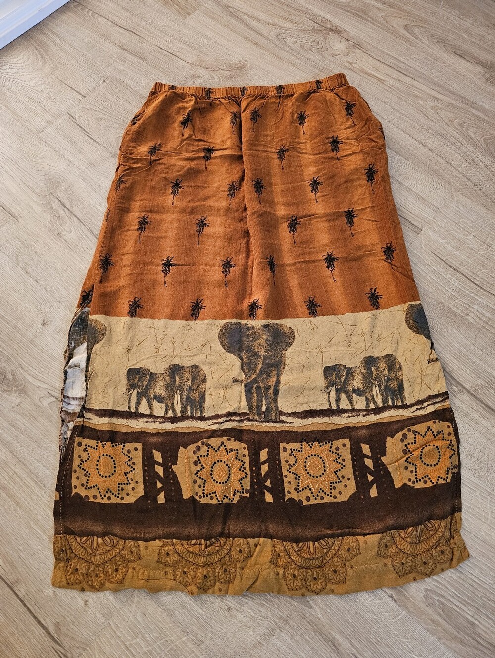 Vintage 90s Boho Elephant Print Maxi Skirt "Hippie Festival"